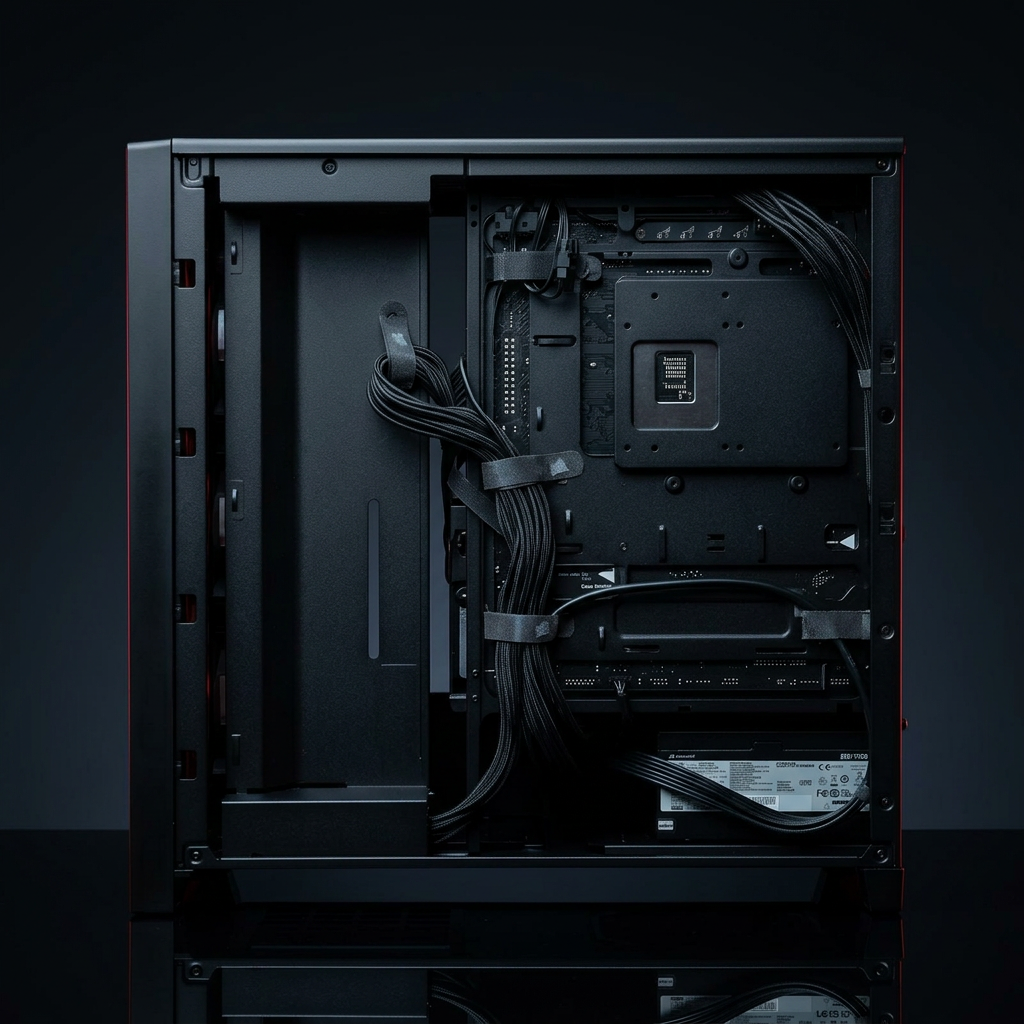 Cable-managed workstation interior detail